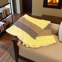 Vintage Crochet Afghan: Handmade Yellow and Brown Striped Blanket