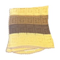 Vintage Crochet Afghan: Handmade Yellow and Brown Striped Blanket