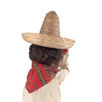 Vintage Punching Boxer Puppet: Mechanical Hand Toy with Sombrero