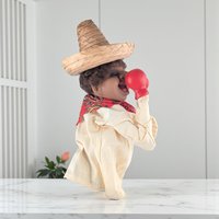 Vintage Punching Boxer Puppet: Mechanical Hand Toy with Sombrero