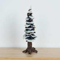 Vintage Dept 56 Pole Pine Tree: Cold Cast Porcelain Snowy Village Accessory