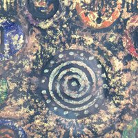 Vintage 1997 Barbara DeVault "Decadisk": Textured Mixed Media Wall Art