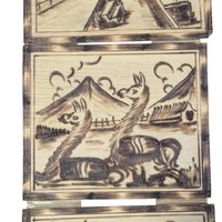Vintage Peruvian Wood Burned Wall Art: Set of 4 Pyrography Folk Art Panels