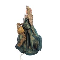 Vintage Light Up Angel Tree Topper: 9" Green and Gold Christmas Angel, Holiday Decor