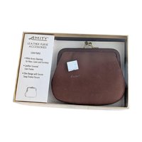 Vintage Amity Leather Coin Purse: NOS Kiss Lock Change Pouch, Brown Squeeze Frame Wallet