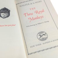Vintage 1966 The Three Royal Monkeys: Walter de la Mare Fantasy Novel