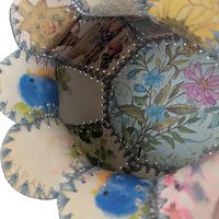 Vintage Stitched Card Vase: Laced Greeting Card Folk Art Decor