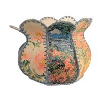 Vintage Stitched Card Vase: Laced Greeting Card Folk Art Decor