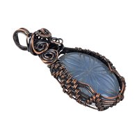 Copper Wire Wrapped Carved Blue Onyx Pendant: Handmade Floral Jewelry