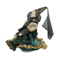 Vintage 1980s Harlequin Jester Doll: Porcelain Musical Box Collectible
