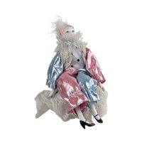 Vintage 1980s Pierrot Doll: Porcelain Musical Box in Pink and Blue