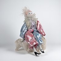 Vintage 1980s Pierrot Doll: Porcelain Musical Box in Pink and Blue