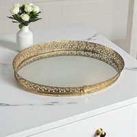 Vintage Mid Century Mirrored Tray: Ornate Gold Filigree Perfume Vanity