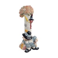 Vintage 1990 Fitz and Floyd Thanksgiving Candlestick: Pilgrim and Turkey Holiday Decor