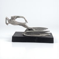 Vintage 1982 Chrysler Hood Ornament: Franklin Mint Pewter Leaping Gazelle Sculpture
