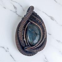 Intricate Wire Wrapped Labradorite Pendant: Handmade Antiqued Copper Jewelry