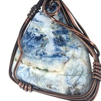 Copper Wire Wrapped Pendant: Blue Scheelite Stone, Handmade Natural Gemstone Jewelry