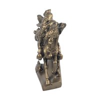 Vintage Guan Yu Statue: Chinese Warrior on Horseback, Gold Resin Figurine
