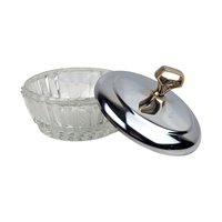Vintage Glass Powder Jar: Mid-Century Vanity Box with Chrome Lid