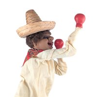 Vintage Punching Boxer Puppet: Mechanical Hand Toy with Sombrero