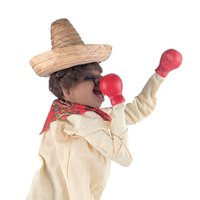 Vintage Punching Boxer Puppet: Mechanical Hand Toy with Sombrero
