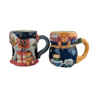 Vintage Susan Winget Christmas Mugs, Pair: Certified International Rocking Horse & Toy Mugs