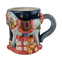 Vintage Susan Winget Christmas Mugs, Pair: Certified International Rocking Horse & Toy Mugs