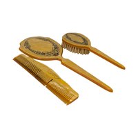 Vintage 1930s Celluloid Vanity Set: Art Deco Dresser Mirror and Brush