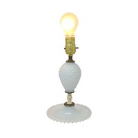 Vintage Milk Glass Hobnail Lamp: Mid Century Boudoir Light White Accent Lighting