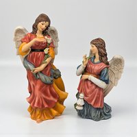 Vintage Grandeur Noel Nativity Angels: Set of 2 Ceramic Christmas Figures