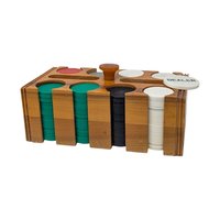 Vintage 1970s Poker Chip Caddy: Wooden Rack with Game Chips