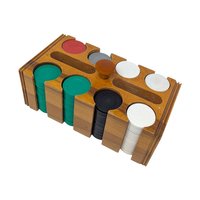 Vintage 1970s Poker Chip Caddy: Wooden Rack with Game Chips