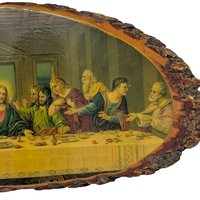 Vintage 1970s Last Supper Plaque: Rustic Wood Slice Wall Art