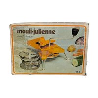 Vintage Mouli-Julienne Slicer: Orange Kitchen Gadget with 5 Discs