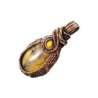 Dragon's Vein Agate Pendant: Copper Wire Wrapped Jewelry with Yellow Glass Accent