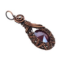 Faceted Crystal Copper Pendant: Handmade Wire Wrapped Jewelry