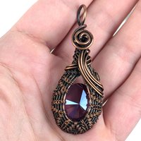 Faceted Crystal Copper Pendant: Handmade Wire Wrapped Jewelry