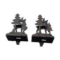 Cast Iron Reindeer Stocking Holders: Vintage Christmas Mantel Pair