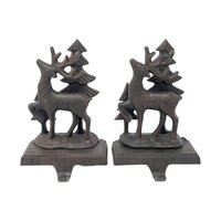 Cast Iron Reindeer Stocking Holders: Vintage Christmas Mantel Pair
