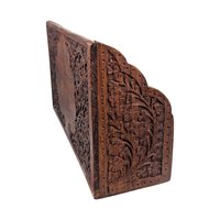 Vintage Carved Wood Desk Organizer: Rosewood & Inlay Letter Holder
