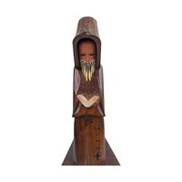 Vintage Hand Carved Monk Statue: Reading Friar Wood Figure, Bookshelf Decor