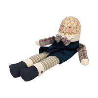 Vintage Crackle Finish Egg Doll: Country Plaid Shelf Sitter, Folk Art Decor