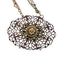 Vintage KC 3 Strand Necklace: Bronze Tone Filigree Medallion Pendant