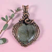 Copper Labradorite Heart Pendant: Handmade Wire Wrapped Jewelry