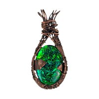 Copper Wire Wrapped Green Imitation Opal Pendant: Handmade Artisan Jewelry