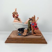 Vintage Ron Lee "A Hard Day's Bath" Figurine: Carnival of Clowns Statue