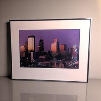 Vintage 1987 Minneapolis Print: Rick Gravrok World Series Skyline #1, Framed Minnesota Twins Art