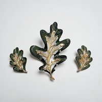 Vintage Sarah Coventry Leaf Jewelry Set: 1960s Brooch Clip On Earrings