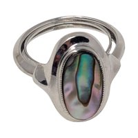 Vintage Avon Abalone Shell Ring: Silver Tone Adjustable Band