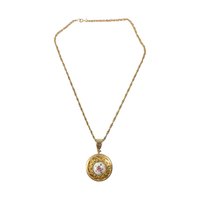 Vintage Pink Rose Locket Necklace: Gold Tone Ornate Floral Jewelry